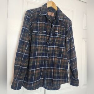 Orvis Heavyweight Flannel Navy & Brown Pockets Plaid Shacket Men's Size S